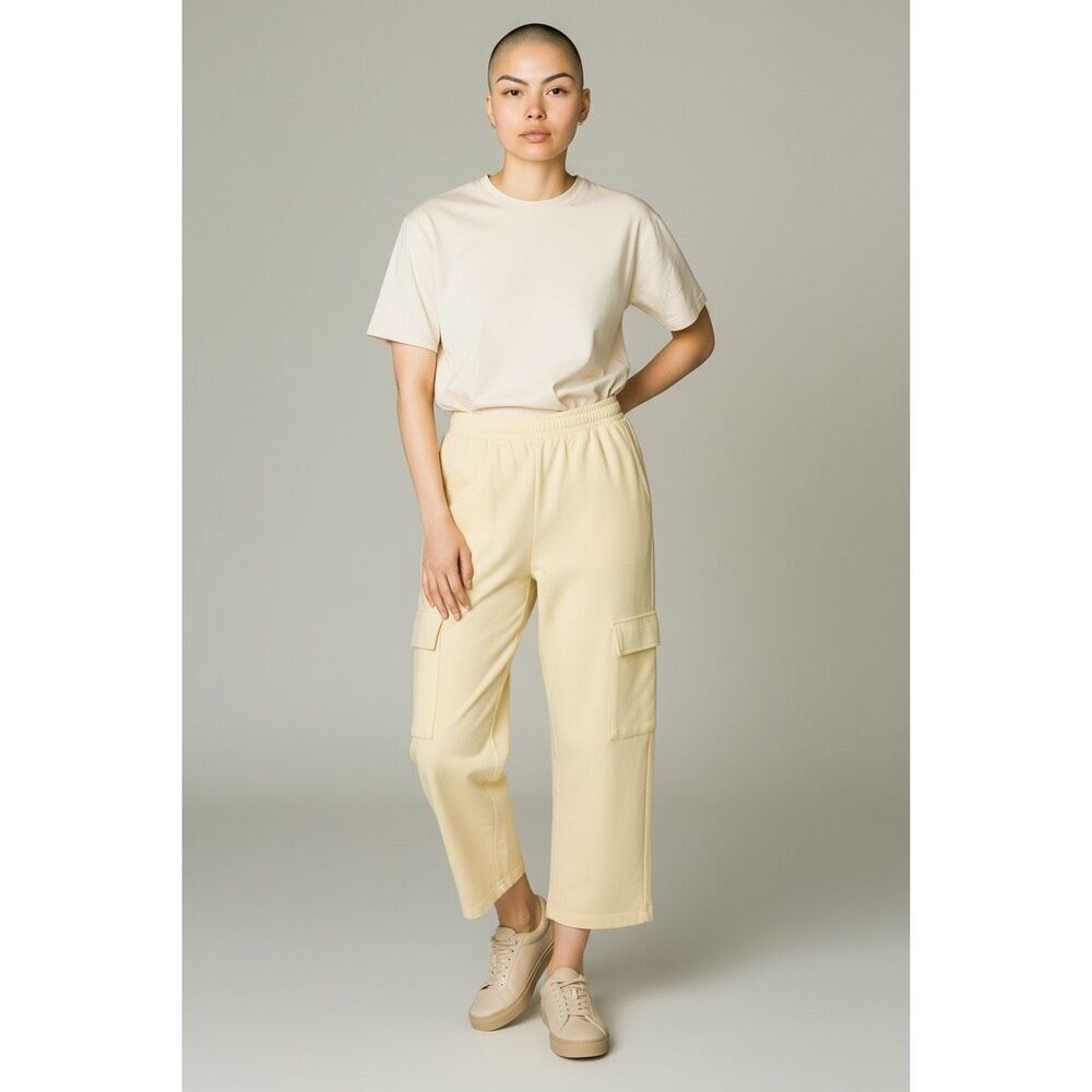 Monrow Cargo Sweat Pants in Pale Yellow NWT Size XS